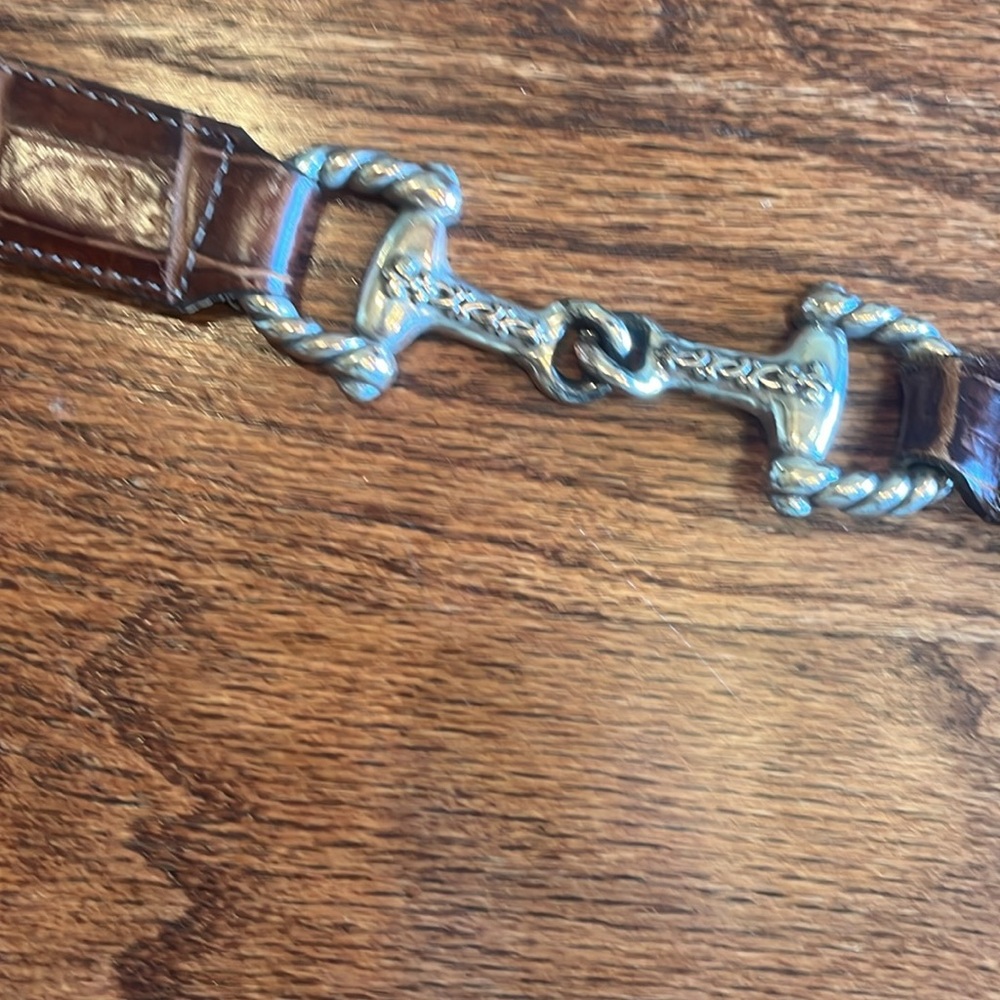 Brown Crocodile Pattern Belt with Silver Buckle - Picture 2 of 5